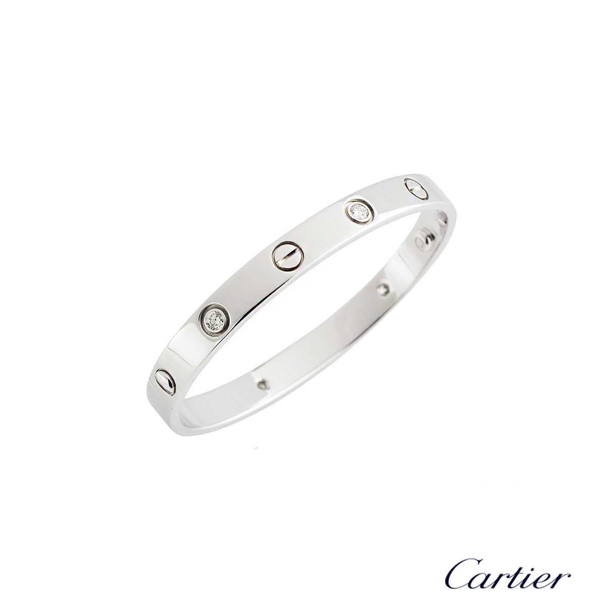 Cartier White Gold Half Diamond Love Bracelet Size 16 Rich Diamonds